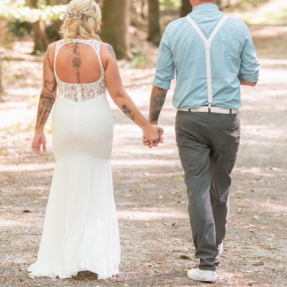 Lace Wedding Dress Size M Medium 5 6 7 8 Stretch Long Lined Bride Bridal White - Picture 10 of 15